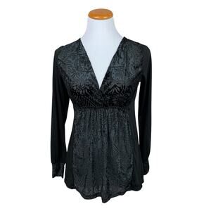 Daytrip Babydoll Blouse Black Velvet Burnout Top Long Sleeve Women's M